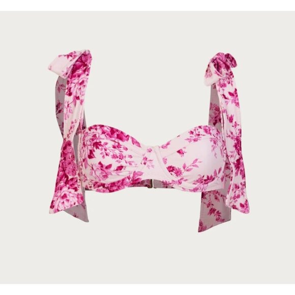 SAME LOS ANGELES BIKINY TOP LARGE WOMENS WHITE/PINk UNDERWIRE FRENCH FLORAL SWIM - Picture 1 of 11